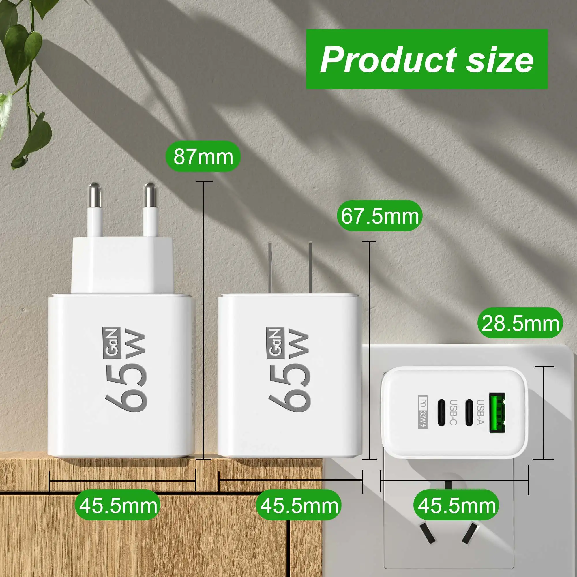 Laptop Accessories Macbook - Foldable 65W GaN 3‑Port USB‑C Wall